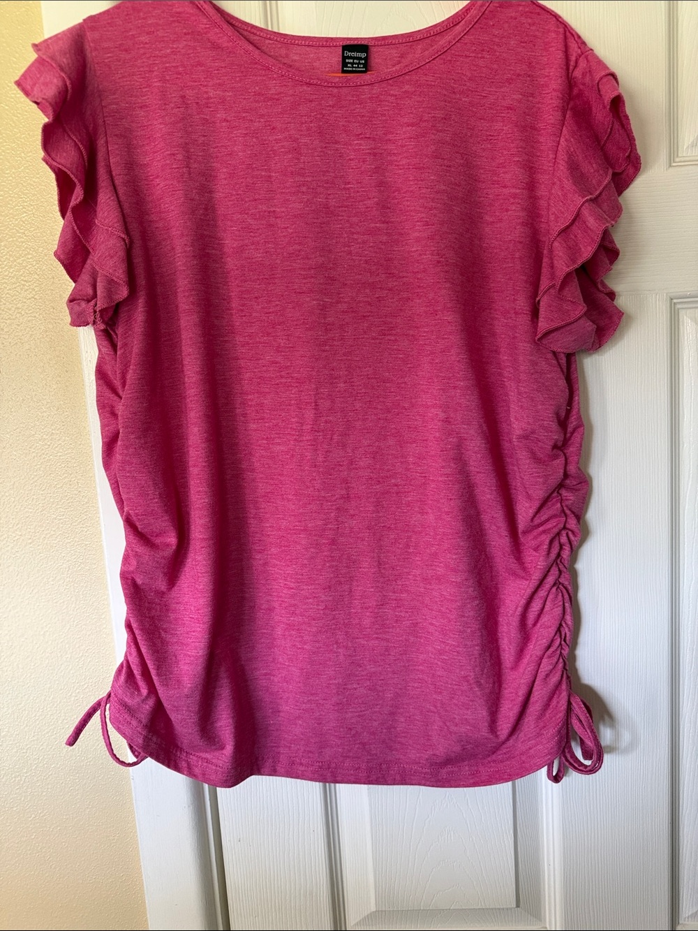 Women's Pink Ruffle Sleeve Short Sleeve Tee - Sonoma